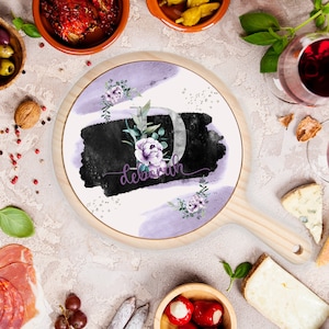 Purple Peony | Cheeseboard | Wood + Ceramic | Personalised!
