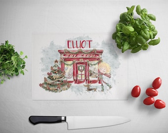 Negozio di giocattoli / Tagliere in vetro di Natale / Personalizzato / Non personalizzato