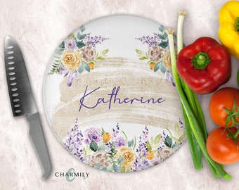 Wildflowers Round Glass Chopping Board | Personalised | Homeware Gift | Personalised Gift