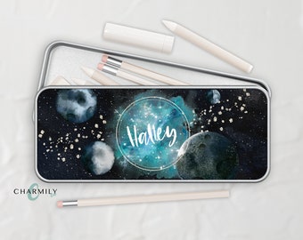 Galaxy Metal Tin | Pencil Case | Stationary Tin | Accessory Tin | Personalise with a name!