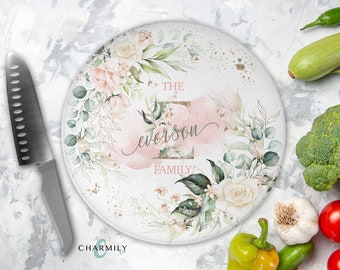 Fairytale Romance Round Glass Chopping Board | Personalised | Monogram | Homeware Gift
