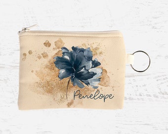 Navy Flower Coin Purse | Personalised | Non-Personalised