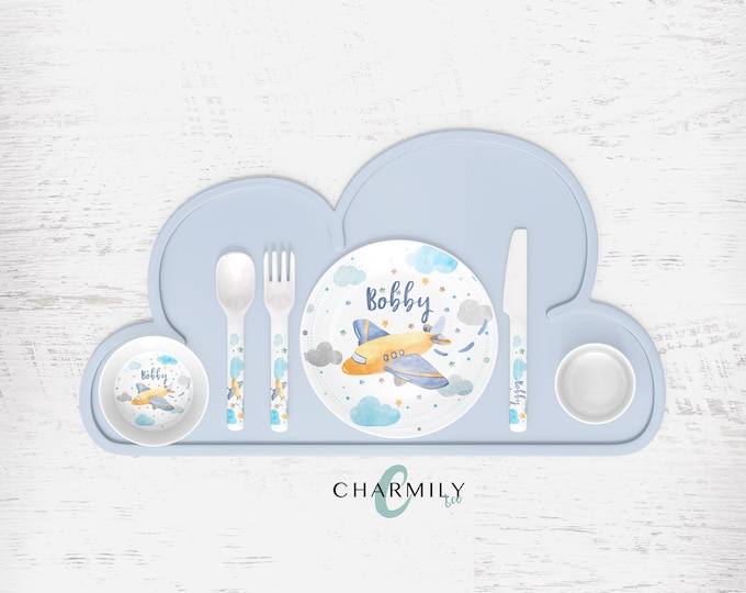 Airplane Plate, Bowl, Mug or Placemat Airplane Dinnerware Set