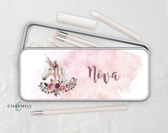 Unicorn Metal Tin | Pencil Case | Stationary Tin | Accessory Tin | Personalise with a name!