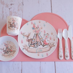 Boho Pink Children's Dinnerware | Dinner Set | Personalised | Melamine | Dinnerware Separates also available!