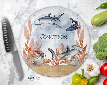 Shark Round Glass Chopping Board | Personalised | Non-Personalised | Homeware Gift