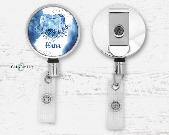 Buy Blue Gem Badge Reel Personalised Retractable Lanyard Key ID