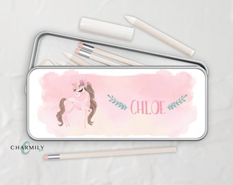 Pony Metal Tin | Pencil Case | Stationary Tin | Accessory Tin | Personalise with a name!