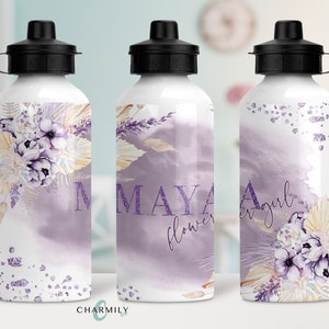 Whimsy Lilac | Bridal Party | Aluminium Water Bottle | 600mls | Personalised | Flower Girl | Bridesmaid | Wedding Gift