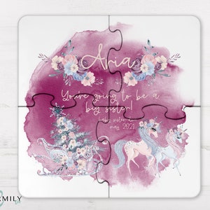 Sleigh | Pregnancy Announcement | Christmas 4 Piece Wood Puzzle | Coaster | Baby Announcement | Grandparents | Great Grandparents