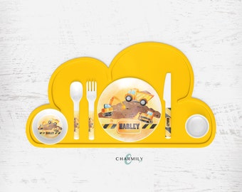 Construction Children&#39;s Dinnerware | Dinner Set | Personalised | Melamine | Dinnerware Separate also available!