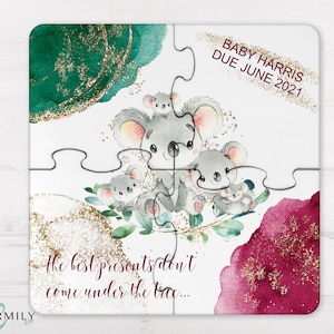 Koala Family | Christmas | 4 Piece Wood Puzzle | Coaster | Pregnancy | Baby Announcement | Grandparents | Great Grandparents