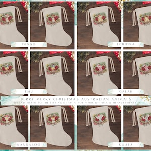 SANTA STOCKING Berry Merry Australiana Christmas, Personalised Christmas Stocking, Custom Family Christmas Decor, Christmas Eve Traditions