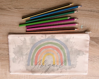 Rainbow | Blue Pencil Case | Personalise with your name!