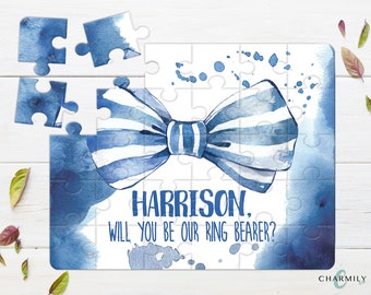 Bowtie | Pageboy Ring Bearer Proposal | 30 Piece Wood Puzzle | A4 | Personalised Wedding Party Gift | Bridal Party