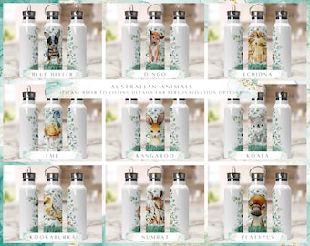 Eucalyptus Australian Animal Insulated Water Bottle | 750mls | Bamboo Handle Lid | Personalised | Non-Personalised | Eco Drink Bottle