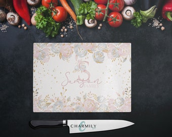 Pretty in Pink | Glass Chopping Board | Personalised | Monogram