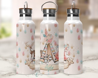Boho Pink Insulated Water Bottle | 750mls | Bamboo Handle Lid