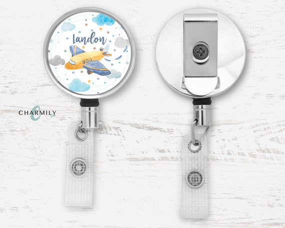 Plane Badge Reel Personalised Retractable Lanyard Key ID