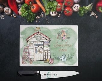 Garden Shed | Glass Chopping Board | Personalised | Non-Personalised