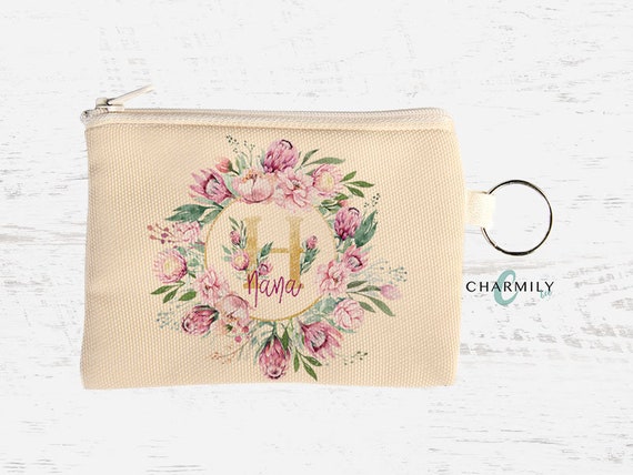 Vinous Wreath Gold Initial Coin Purse Purse Keyring Personalised Monogram Etsy Ireland