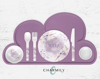 Whimsy Lilac Children's Dinnerware | Dinner Set | Personalised | Melamine | Dinnerware Separate also available!