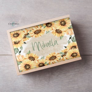 Sunflower Keepsake Box | 3 Sizes | Personalised | Non-Personalised | Mother&#39;s Day Gift | Memories Box | Nursery Decor