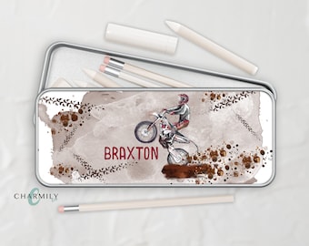 Dirtbike Metal Tin | Pencil Case | Stationary Tin | Accessory Tin | Personalise with a name!