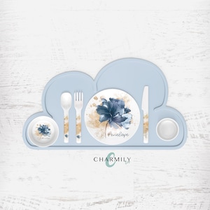 Navy & Gold Flower Children's Dinnerware | Dinner Set | Personalised | Melamine | Dinnerware Separates also available!