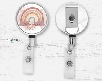 Rainbow Earthy Badge Reel | Personalised | Retractable lanyard | Key | ID Badge | Personalised Gift