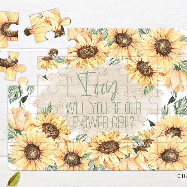 Sunflower Flower Girl Proposal | 30 Piece A4 Wood Puzzle | Bridal Party | Bridesmaid | Maid of Honor | Wedding Propsal