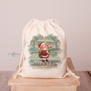 MEDIUM Christmas Magic Drawstring Sack | Santa Stocking Sack | Christmas Eve Pj Bag | Personalise | St Nick | Reindeer