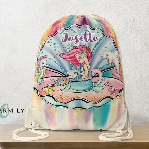 Mermaid Gym Bag | Drawstring Bag | Drawstring Backpack | Personalised | Daycare | Library