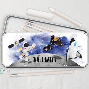 Space Metal Tin | Pencil Case | Stationary Tin | Accessory Tin | Personalise with a name!