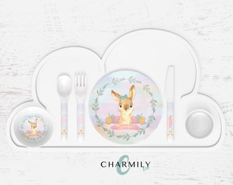 Pastel Rainbow Easter Children's Dinnerware | Dinner Set | Personalised | Non-personalised | Easter Bunny | Bunnycorn | Duckling | Eggs