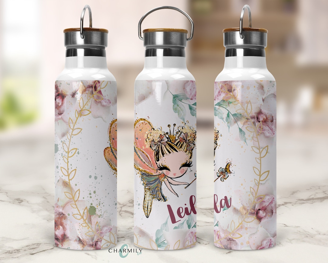 Fairy Insulated Water Bottle 750mls Bamboo Handle Lid