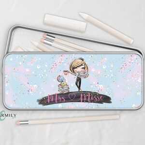 Teacher | Bookstack | Metal Tin | Pencil Case | Student Stationary Tin | Accessory Tin | Personalise with a name!