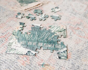 Tropical Boho Bridal Party Proposal | 30 Piece A4 Wood Puzzle | Flower Girl | Bridesmaid | Pageboy | Personalised Wedding | Bride Tribe