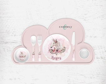 Unicorn Children&#39;s Dinnerware | Dinner Set | Personalised | Melamine | Dinnerware Separates also available!