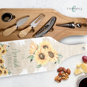 Sunflower | Wine & Cheeseboard Set | 6 pieces | Personalised | Non-Personalised