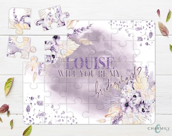 Whimsy Lilac Bridal Party Proposal | 30 Piece Wood Puzzle | A4 | Bridal Party Gift | Wedding Day | Flower Girl Proposal