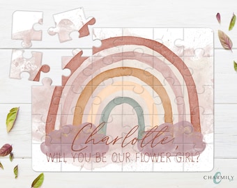 Rainbow Earthy Flower Girl Proposal | 30 Piece A4 Wood Puzzle | Bridal | Bridesmaid | Wedding Propsal