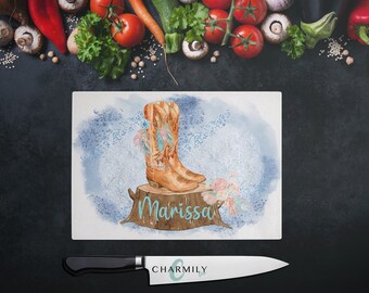 Cowboy Boots | Glass Chopping Board | Personalised | Non-Personalised