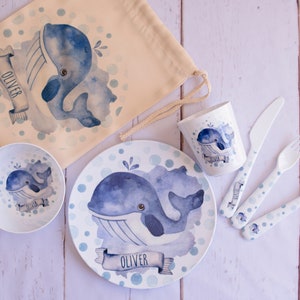 Whale Children&#39;s Dinnerware | Dinner Set | Personalised | Melamine | Dinnerware Separates also available!