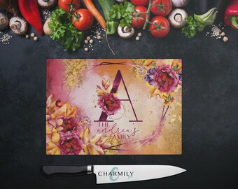 Golden Autumn | Glass Chopping Board | Personalised | Monogram | Mother's Day Gift | Family Gift