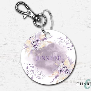 Whimsy Lilac Bag Tag | Personalised | Non-personalised | Wood | Aluminium | Bag Name Tag | Kindy + School Bag Keyring