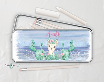 Llama Fiesta Metal Tin | Pencil Case | Stationary Tin | Accessory Tin | Personalise with a name!