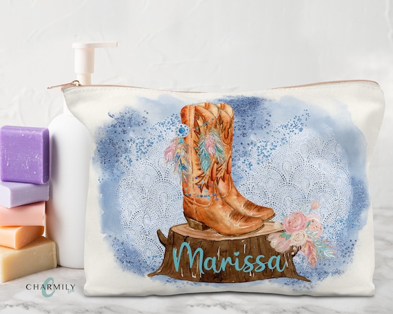 boots travel makeup bag Waterproof Cosmetic Pouch Bags with Sayings Cowboy Boots | Storage Pouch