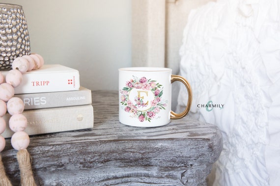 Vinous Wreath Gold Handle Rim Bone China Coffee Mug Personalised  Non-Personalised Coffee Cup