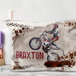 Dirtbike Madness Storage Pouch | Pencil Case | Cosmetic Bag | Travel Pouch | Rose Gold, Gold or Silver Zip! | Personalised
